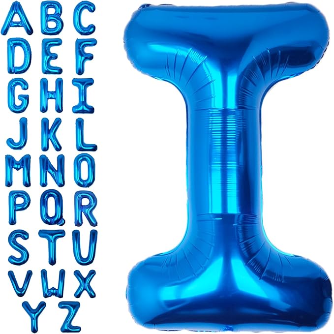 40Inch Blue Letter I Balloon Foil Helium Letter Balloons A-Z Giant Large Mylar Big Party Balloon for Birthday Party Decorations