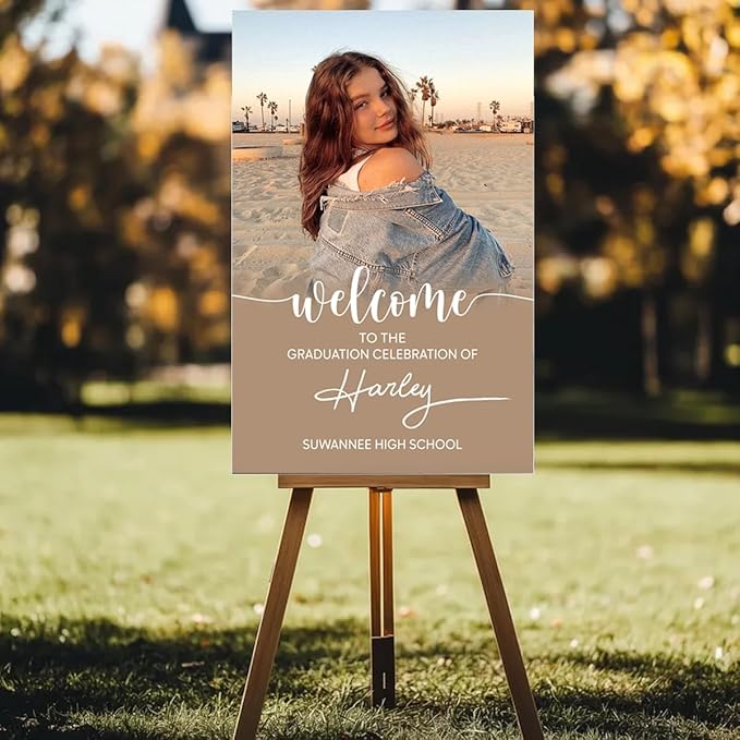 My4gifts Graduation Party Welcome Sign with Photo, Greenery Grad Poster, Personalized Graduation Decor, Class of 2025 Welcome Board, Senior Party Sign, Custom Grad Celebration Sign - 18