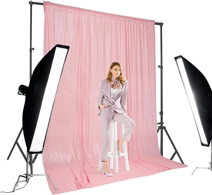 PartyDelight Pink Sequin Backdrop 10x10ft - High Density 3mm Shimmer Sequin Background with 4-Inch Rod Pocket, Sparkly Photography Curtain for Stage, Gala & Large Event Decor