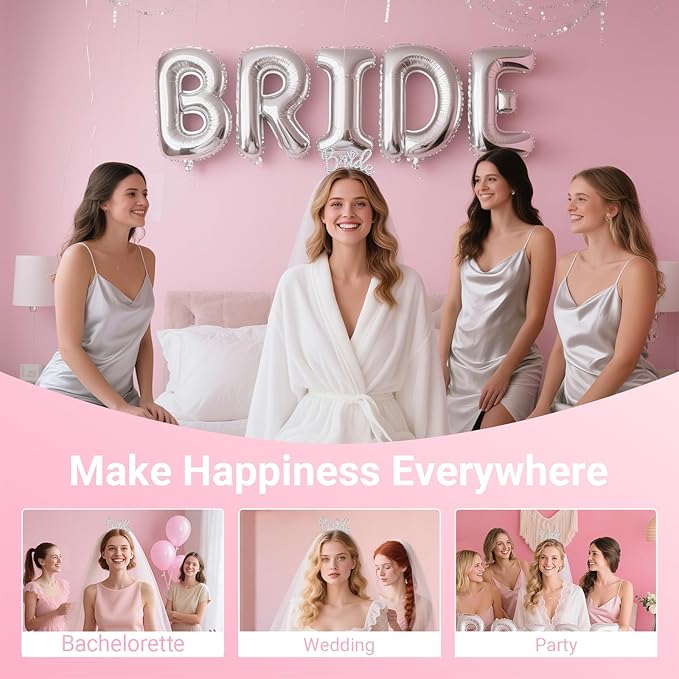 3Pcs Bride to Be Headband with Sash and Veil for Bachelorette Party Decorations, Bridal Shower Accessories for Gift, Favors - Silver