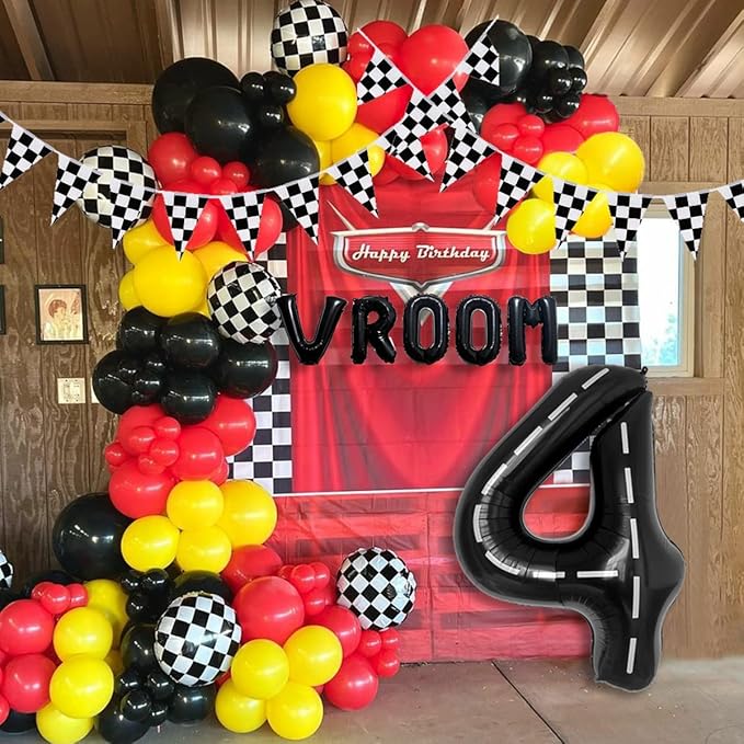 134pcs Balloons Race Car Birthday Party Supplies Decorations for Boys - Racing car Theme Party Supplies Happy Birthday Racecar Number Balloons Garland Kit Vroom Birthday Party Decorations