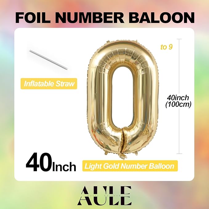 AULE 40 Inch Large 8 Balloon Numbers Light Gold, Big Foil Number Balloons, Giant Helium Happy Birthday Party Decorations for Man and Women, Huge Mylar Anniversary Party Supplies