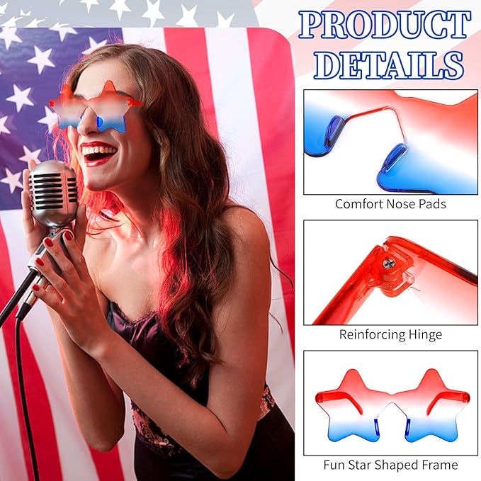 12 Pairs Star Sunglasses Bulk 4th of July Star Glasses Rimless Patriotic Fourth of July Star Shaped Party Sunglasses