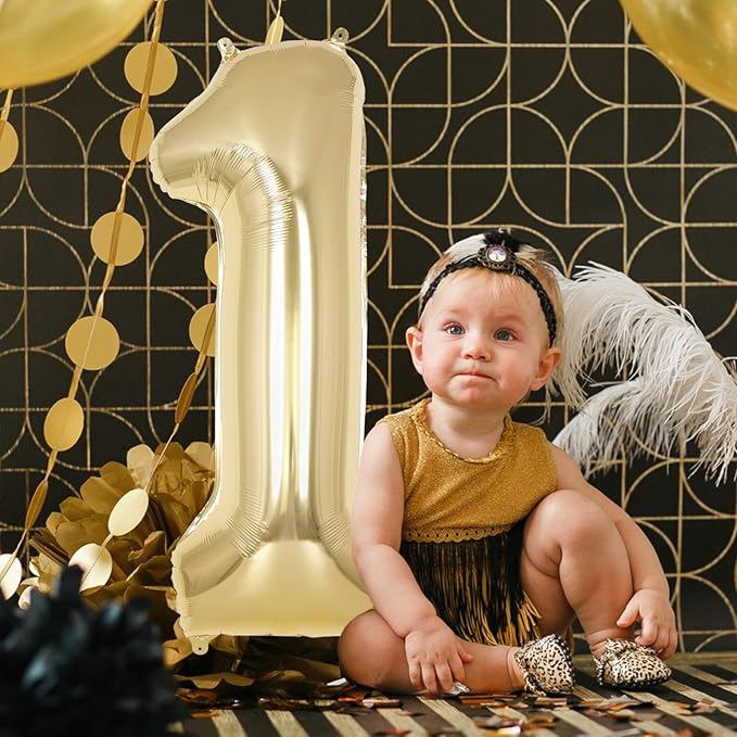 Light Gold Number 1 Balloon 40 Inch, Big Large Foil Helium Number Balloons, Jumbo Giant Mylar Number 1 Balloons for 1st first Birthday Party Decorations Supplies Anniversary
