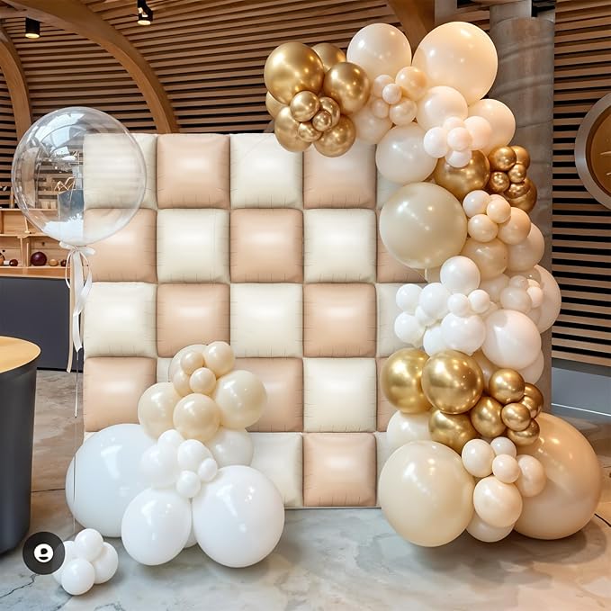 Sand White Brown Square Foil Balloons Wall, 25PCS Double Sided Boho Cream Nude Beige Balloons Tunnel Arch Kit Backdrop for Birthday Neutral Bear Bridal Baby Shower Engagement Party Decorations