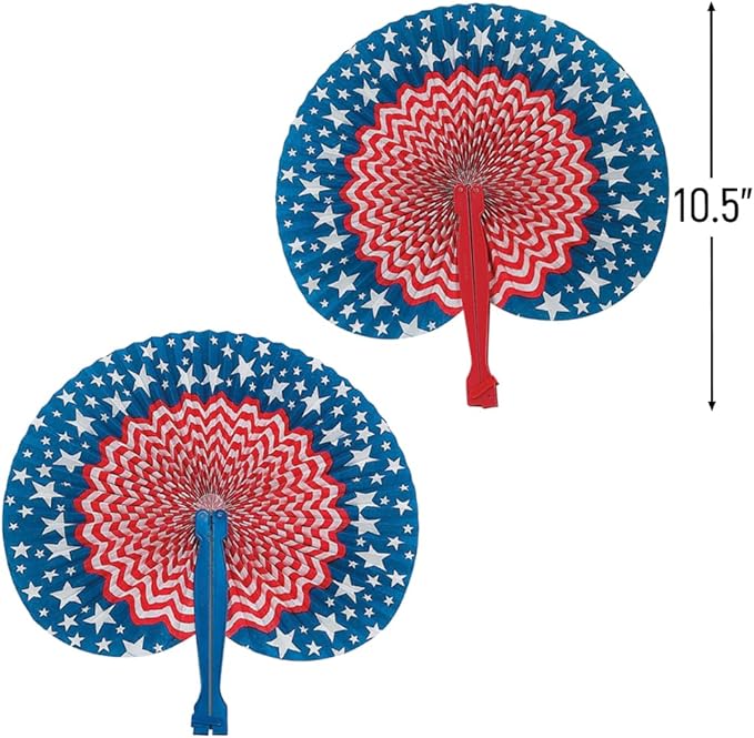 Fun Express 4th of July Decorations Paper Fans 12 Pack - Red White and Blue Patriotic Decor Hand Fans Foldable for Fourth of July Party Supplies | USA Americana Decor for Indoor Outdoor Celebrations
