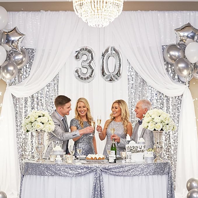 TONIFUL 16 Inch Number Silver 0-9 Mylar Foil Balloons 10 Pcs Custom digitalal Balloons for 2026 New Year Eve Birthday Party Engagement Graduations Anniversary Baby Shower