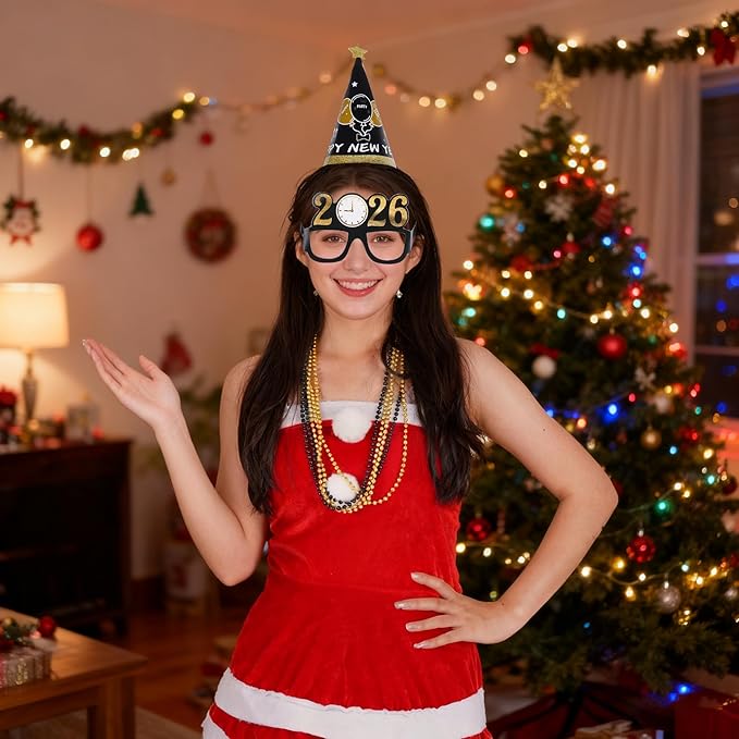 New Years Eve Party Supplies 2026 Party Decorations Happy New Year Eve Favors Include Hats Glasses Necklace and Blowers for 2026 Decors Photo Props