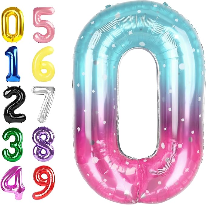 40 Inch Balloon Numbers, Pink Blue Purple Balloons for Birthday Party Decoration, Foil Number 0 Ballon for 0, 10, 20, 100, 2026 Celebration, Birthday, Baby Shower, Anniversary Decor
