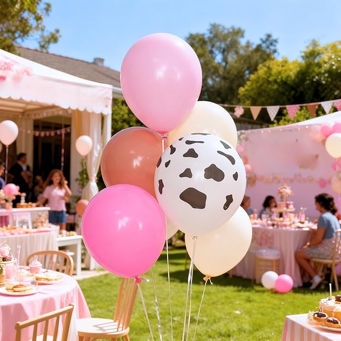 Pink Cow Print Balloons, Cow Balloons 50pcs 12 Inch Pastel Pink Macaron Pink Dusty Rose Neutral Ivory for Girl Pink Cow Birthday Western Party Baby Shower Wedding Bachelorette Farm Theme Decorations