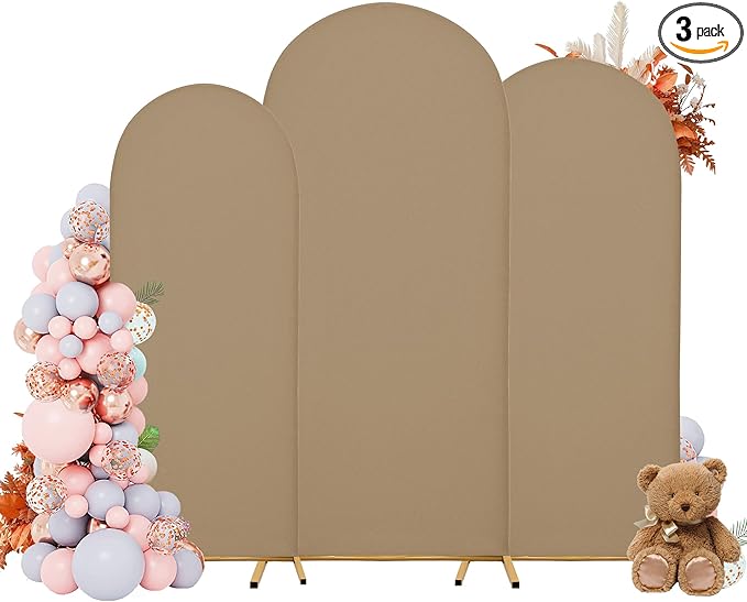 Arch Covers,Arch Backdrop Stand Fitted Cover for Wedding Birthday Party Ceremony Banquet Decoration(7.2FT&6.6FT&6FT,Khaki,Cover Only)