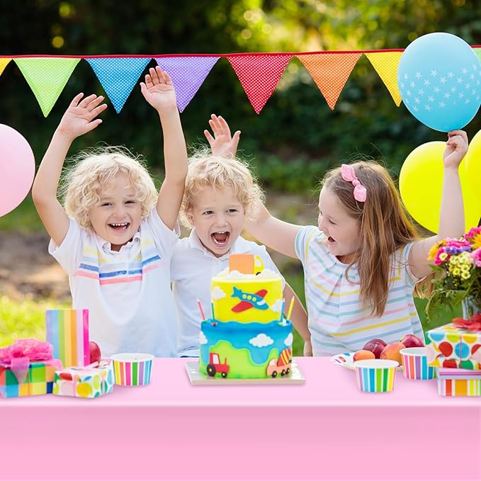 2 Pack Pink Plastic Tablecloth 54 x 108 Inch Disposable Table Cloth Rectangular Table Cover for Indoor or Outdoor Parties Engagement Wedding Bridal Shower Banquet