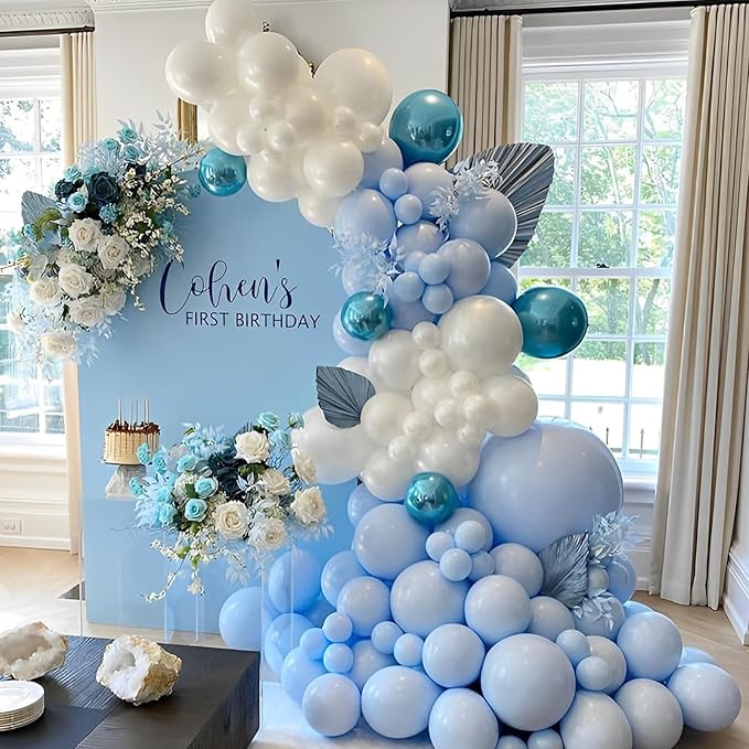 110pcs Light Blue Balloons 12inch Baby Blue Latex Party Balloons for Boys Girls Birthday Party, Baby Shower, Wedding, Gender Reveal, Baby Shower, Anniversary Party Decorations