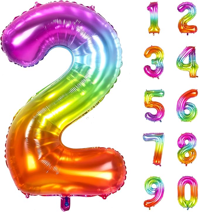 Number Balloon | Number 2 Balloon for 2nd Rainbow Birthday Decorations | Giant Multicolor Mylar 2 Balloon Number - 40 Inch | Big Foil Colorful 2 Birthday Balloon for Anniversary Party Supplies Favors