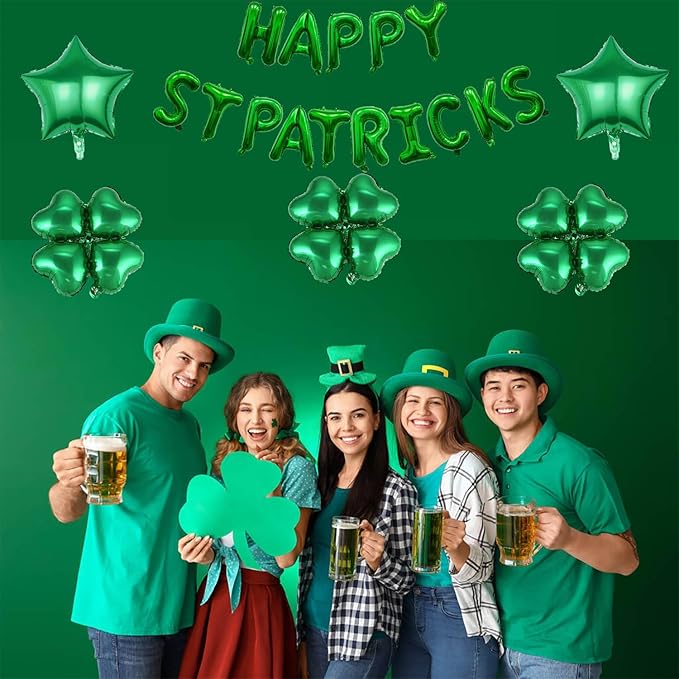 Green Four Leaf Balloons Foil St. Patrick's Day Balloons Star Balloon for Spring Birthday Decorations Four-leaf Ballons St. Patrick's Day Decorations Party Supplies Arch Kits Party Balloon Sets 20pcs