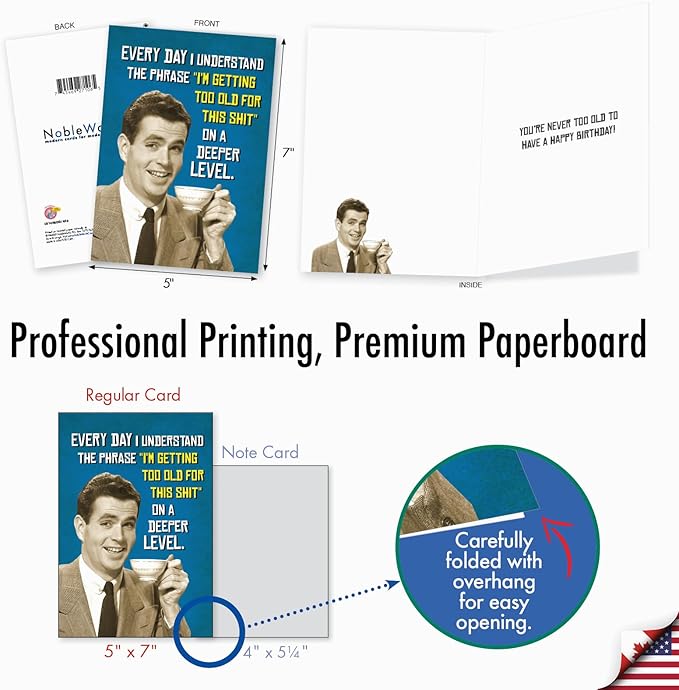 NobleWorks Hysterical Birthday Greeting Card with 5 x 7 Inch Envelope (1 Card) Man Getting Too Old C8140BDG