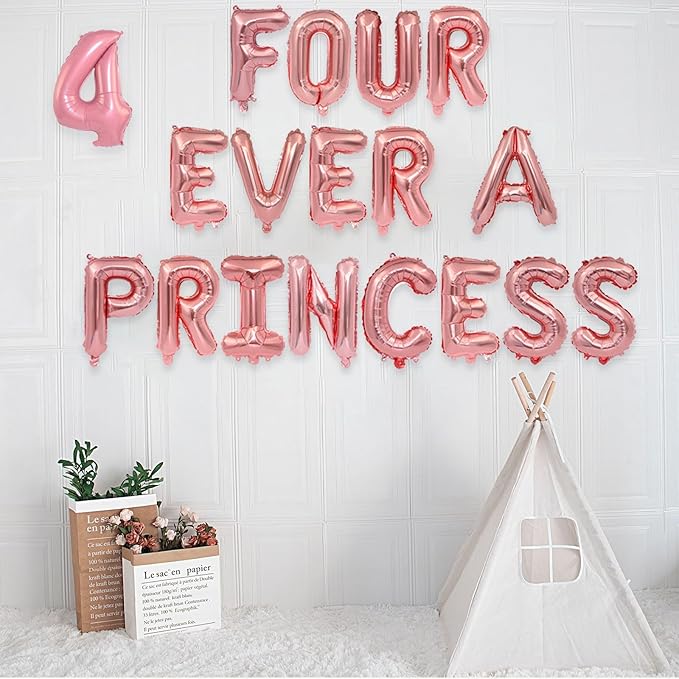 2 Set 36Pcs Rose Gold FOUR EVER A PRINCESS Letter Balloons 16in Balloon Foil Letter Decorations Party Decor Rose Gold Letter Balloons FOUR EVER A PRINCESS Party Supplies