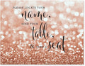 Andaz Press Wedding Party Signs, Glitzy Rose Gold Glitter, 8.5x11-inch, Please Locate Your Name, Find Your Table, & Take a Seat, 1-Pack, Bokeh Colored Party Supplies