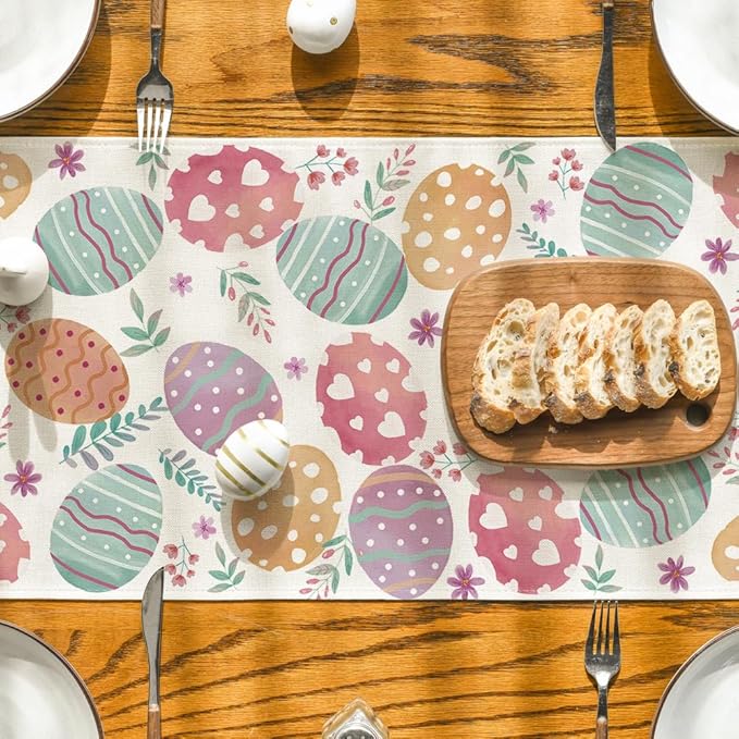 Artoid Mode Watercolour Easter Eggs Table Runner, Seasonal Spring Kitchen Dining Table Decoration for Home Party Decor 13x108 Inch