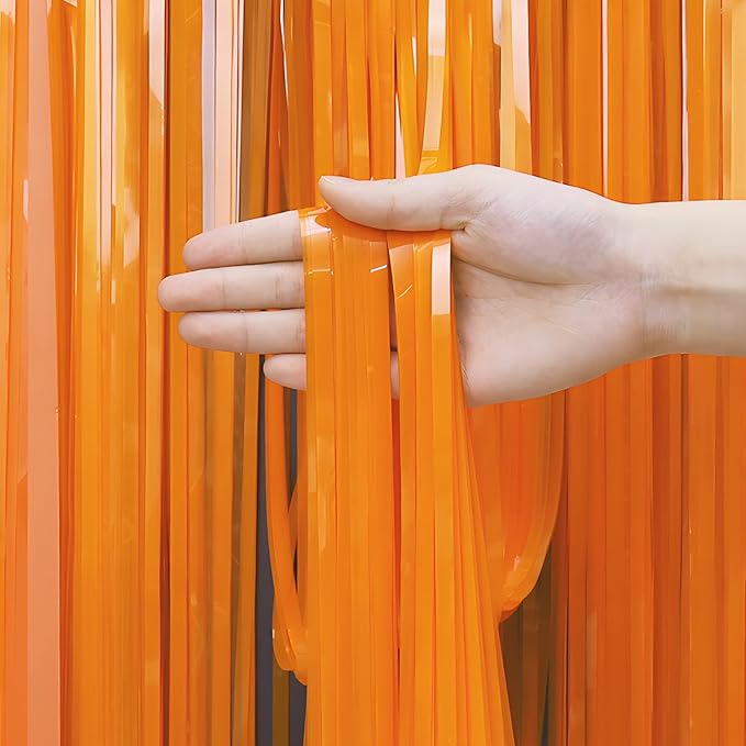 Orange Tinsel Curtain Party Backdrop - GREATRIL Foil Fringe Curtain Party Streamers for Fall/Thanksgiving Day/Birthdays/Doorway/Easter/Coco Theme/Day of The Dead Party Decorations 2 Packs