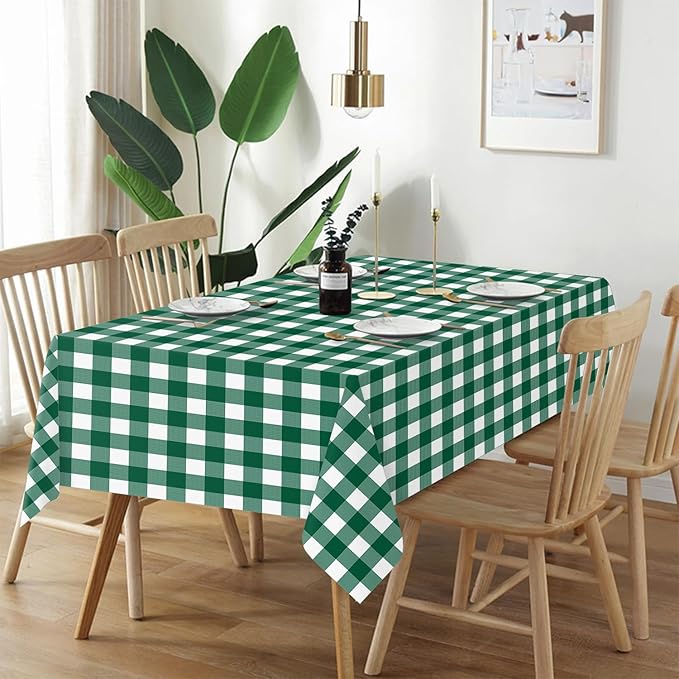 QIKSION Green Gingham Tablecloth Disposable 6 Pack, 54 x 108 Inch Green and White Checkered Table Cloth for Camping, Birthday, Masters Golf Party Supplies, Rectangle, Plastic Table Cover