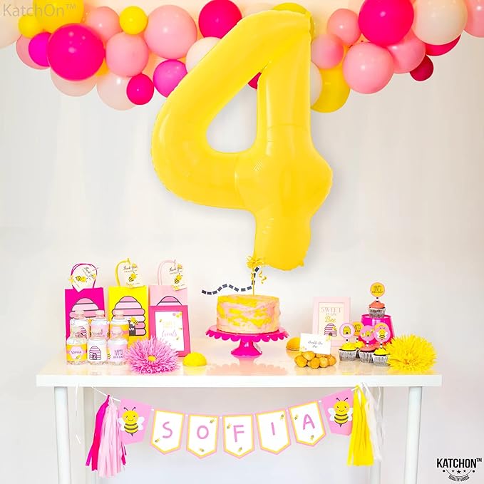 KatchOn, Yellow Number 4 Balloons - Giant, 40 Inch | 4 Number Balloons, 4 Year Anniversary | 4 Year Old Balloon | 4th Birthday Decorations for Boys | 4th Anniversary Decorations