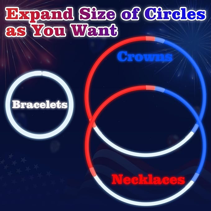 Bulk Fourth of July Red White Blue Glow Sticks 500 PCS, Patriotic Light Up Bracelets Necklaces Accessories for Kids, Glow Party Favors Supplies Decorations for 4 of July Parade, Birthday, Pool
