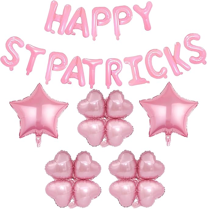 Pink Four Leaf Balloons Foil St. Patrick's Day Balloons Star Balloon for Spring Birthday Decorations Four-leaf Ballons St. Patrick's Day Decorations Party Supplies Arch Kits Party Balloon Sets 20pcs