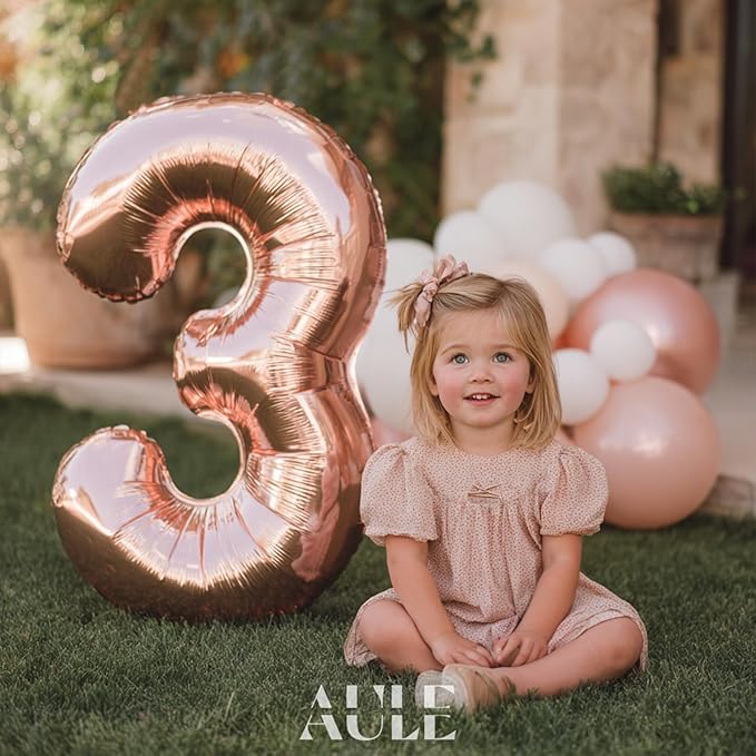 AULE 40 Inch Big Rose Gold 3 Balloon Number Large Foil Helium Number Balloons 0-9 Jumbo Giant Happy 3rd Birthday Party Decorations for Boy or Girl Huge Mylar Anniversary Party Supplies