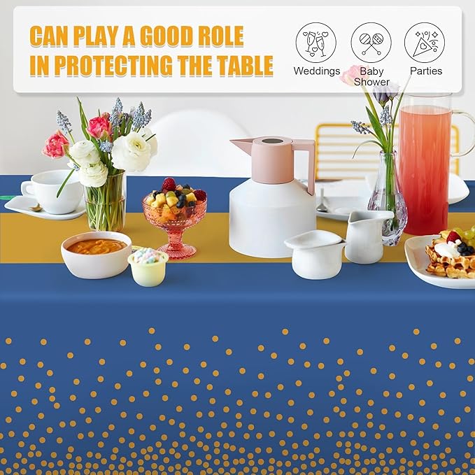 Childom 3 Pack Graduation Tablecloth,Graduation Decorations Class of 2026 Graduation Party Decorations,54"x108" Blue and Gold Plastic Table Cloth Disposable for Home,School,Birthday,Wedding,Parties
