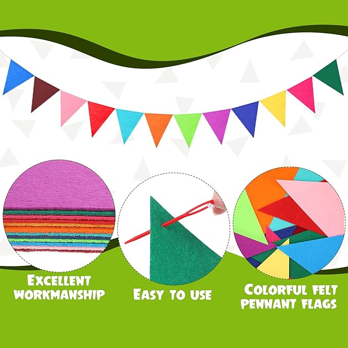 Irenare 9.8ft Pom Pom Garland Felt Rainbow Garland Graduation Party Decoration Colorful Pennant Tassel Banner Birthday Baby Shower Triangle Banner for Classroom School Mantel Fireplace(Multicolor)