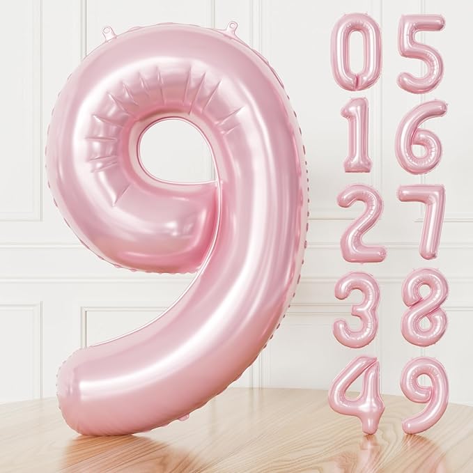 Number 9 Balloons - 40 Inch Pink Number Balloons Giant Light Pink balloon Big Foil balloon for Girls Baby Shower Birthday Princess Theme Party Decorations