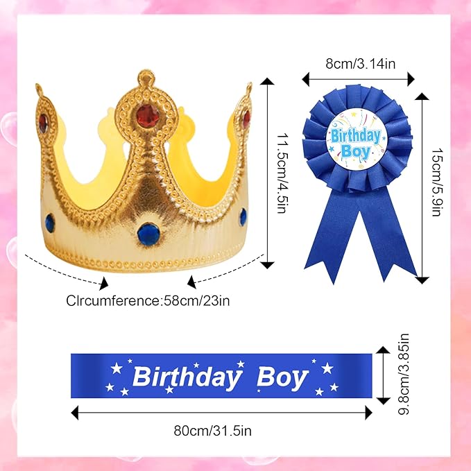 Birthday Party Set - King Crown, Sash, Decorations, Photo Props for Boys Kids Theme