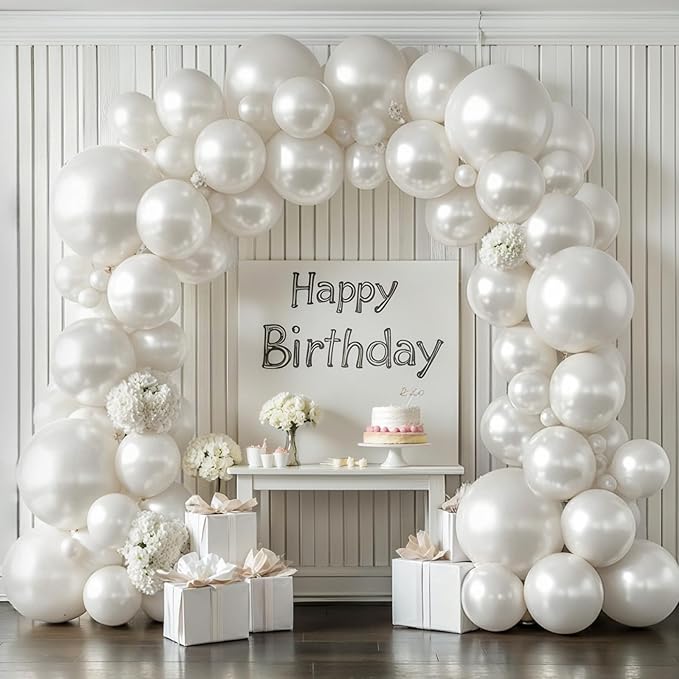 Pearl White Balloon Arch Kit,Double Stuffed Pastel White Cream Ivory Balloons Garland Kit Different Sizes 18/12/10/5 inch White Latex Balloon for Wedding Birthday Bridal Shower Party Decorations