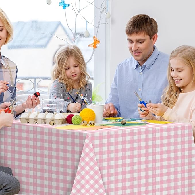 3pcs 54X108inch Pink Checkered Tablecloth,Pink Gingham Tablecloths Buffalo Plaid Disposable Plastic Table Covers for Birthday Baby Shower Bridal Wedding Party Birthday Decorations