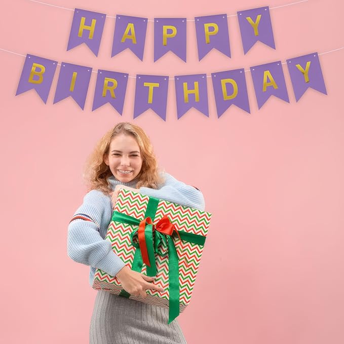 ZHENGYE Happy Birthday Banner Purple Birthday Decoration Sign Birthday Party Decorations Supplies