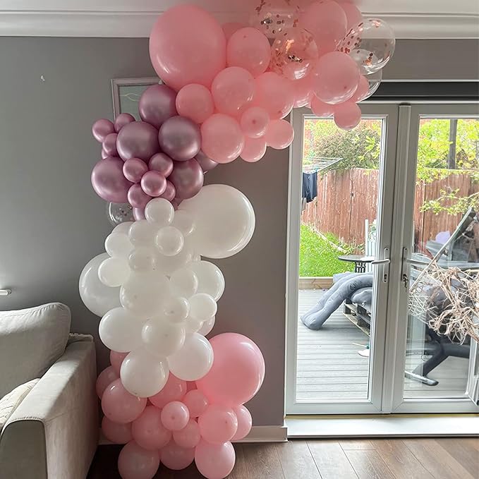 Pink and White Balloon Arch, Light Pink White Party Balloons Pastel Baby Pink Balloon Garland Kit White Pink Metallic Latex Helium Balloons for Birthday Baby Shower Girl Christening Party Decorations