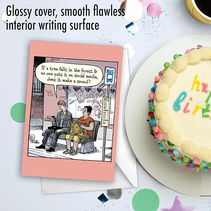 NobleWorks - 1 Funny Cartoon Birthday Greeting Card - Comic Humor, Happy Birthdays Celebration Card - Tree in Forest C9290BDG
