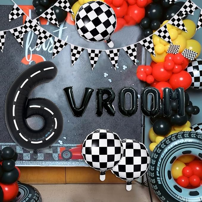 134pcs Race Car Balloon Birthday Party Supplies Decorations for Boys - Racing car Theme Party Supplies Happy Birthday Racecar Number Balloons Garland Kit Birthday Party (Single Number, 6)