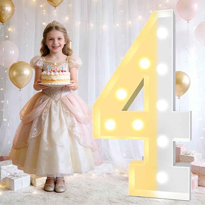 Pooqla 3FT Light Up Marquee Numbers, LED Large Lighted Marquee Numbers for Party Decoration, Giant Mosaic Number for Balloon 4th 14th 40th Birthday Decoration, Cool White and Warm White 4