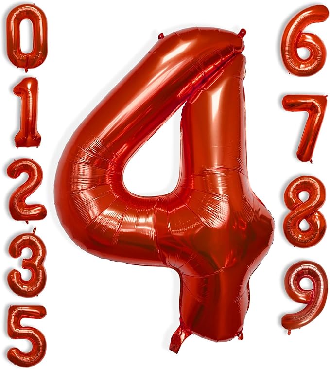 40 Inch Large Red Number Celebration and Decoration Balloon for Birthday Parties, Graduations, Anniversaries, Weddings, Photo Shoots, Special Events - Helium Foil Mylar (Red Number 4)