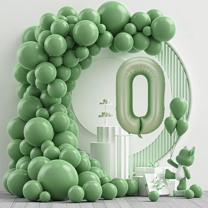 Sage Green Number Balloons Birthday Party Decorations Sign 40 inch, Large Number 0 Balloon