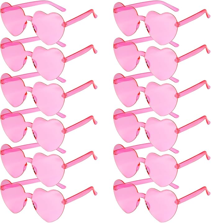 PLULON Heart Sunglasses for Women 5/12/25 Pcs, Heart Glasses Valentine Day Rimless Shaped Candy Color Fun Glasses Party Favor