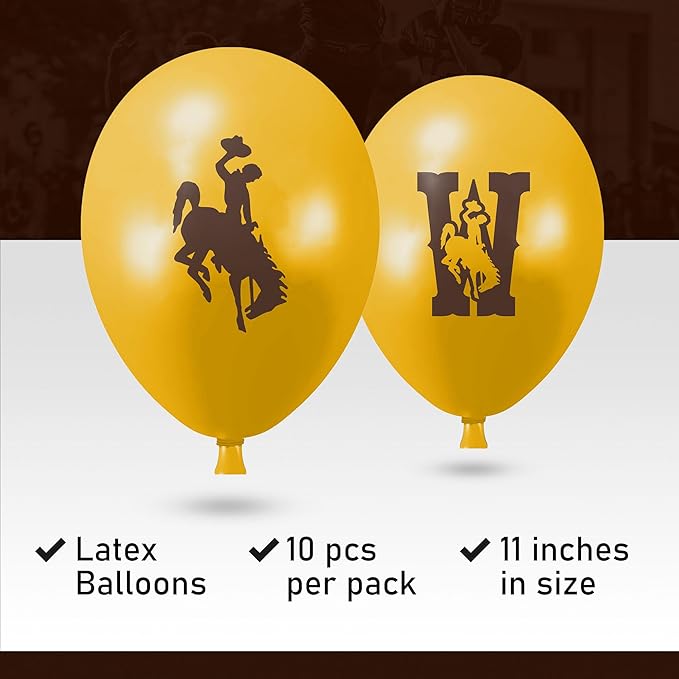 Wyoming Cowboys Balloons 10 Pack 11" Official Licensed Logos, Helium Quality Latex Balloons, Perfect for College Football Team Celebration, Decorated Front and Back by Westrick