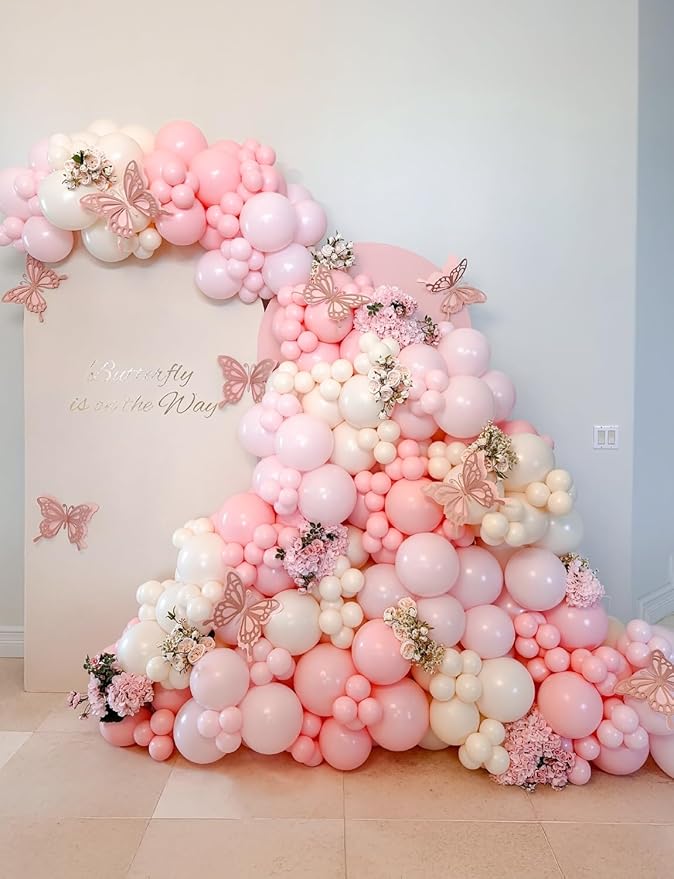 Light Pink Balloon Arch Kit - 133PCS Pastel Macaron Pink, Light Orange, and Clear Balloons for Girl's Birthday, Baby Shower, Gender Reveal, Bridal Shower, Wedding Decor