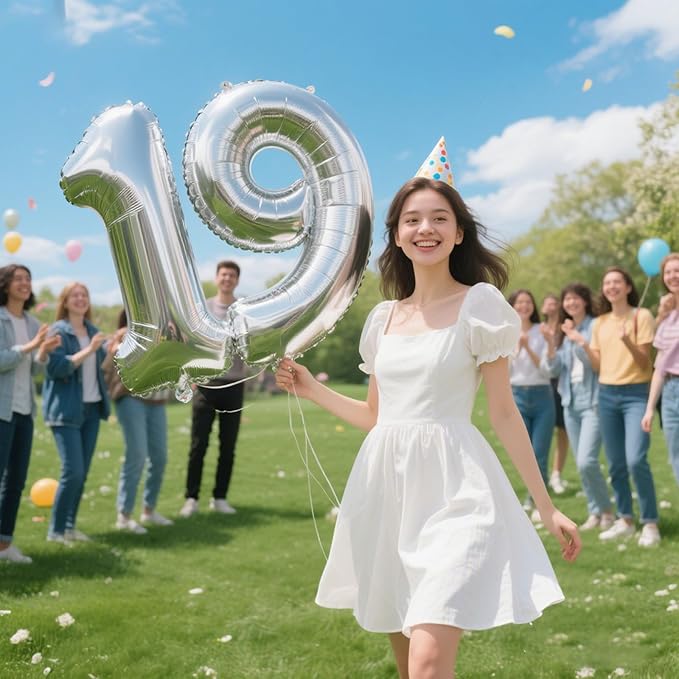 40 Inch Silver Number 9 Balloons Giant number balloons 19 29 39 49 59 90 Balloons Silver Birthday Balloons 90th Birthday Anniversary Party Decorations Supplies