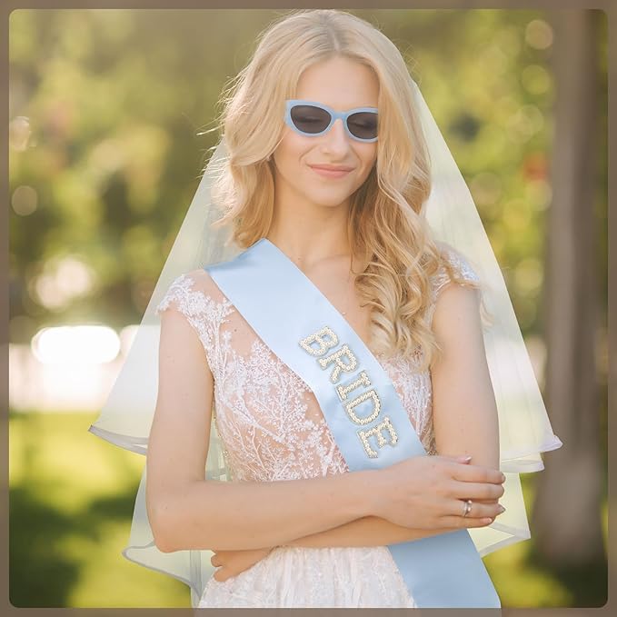 JATEBI 3PCS Bride Sash Veil Sunglasses Set for Bridal Shower Wedding Engagement Bachelorette Party Favors
