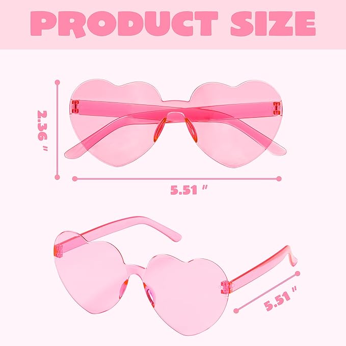 JOYIN 6 Pcs Valentine's Day Heart Shape Glasses, Rimless Sunglasses, Stylish and Safe Eyewear in Red and pink, Party Favor, Rainbow Sunglasses Candy Color Rimless Glasses for Women and Girl