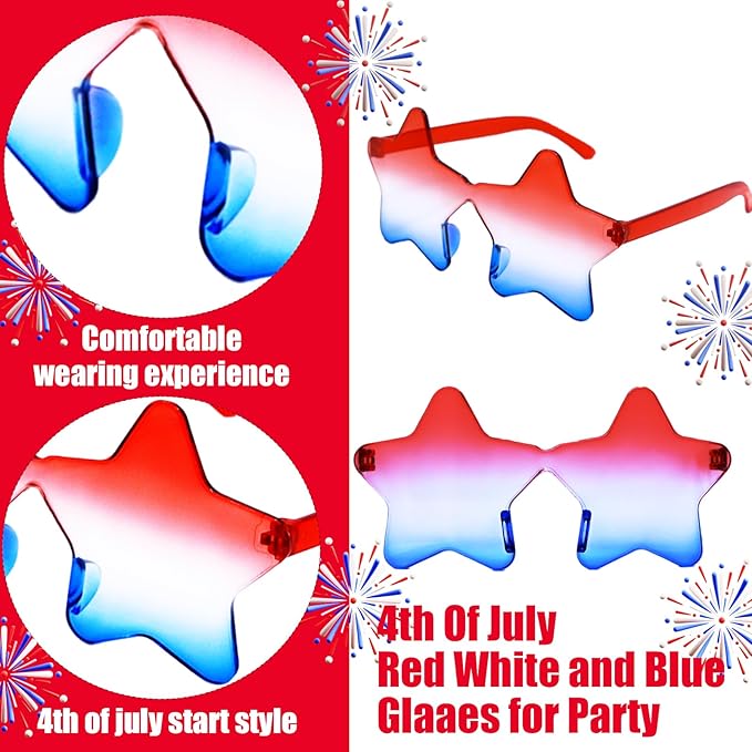 3Pack 4th of July Glasses - Red White and Blue Style Accessories for Independence Patriots Women Outfit and Decorations