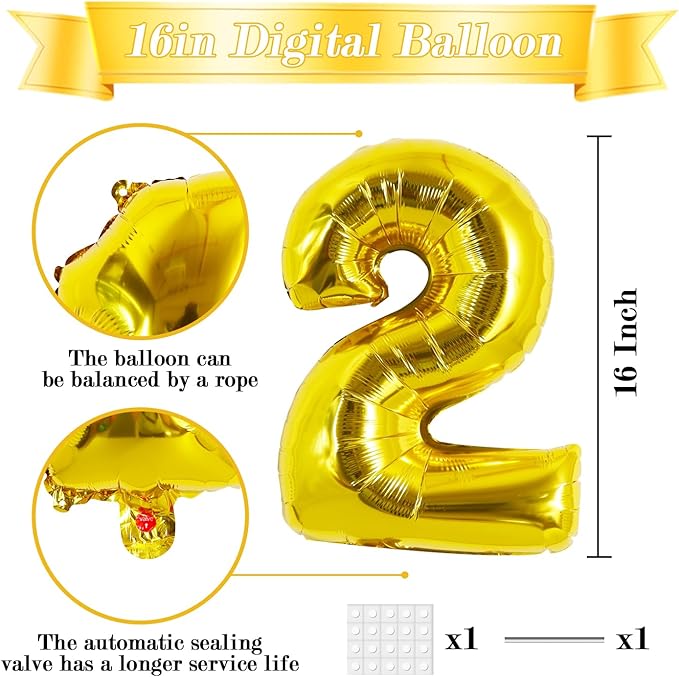 TONIFUL 16 Inch Number Gold 0-9 Mylar Foil Balloons 10 Pcs Custom digitalal Balloons for 2026 New Year Eve Birthday Party Engagement Graduations Anniversary Baby Shower